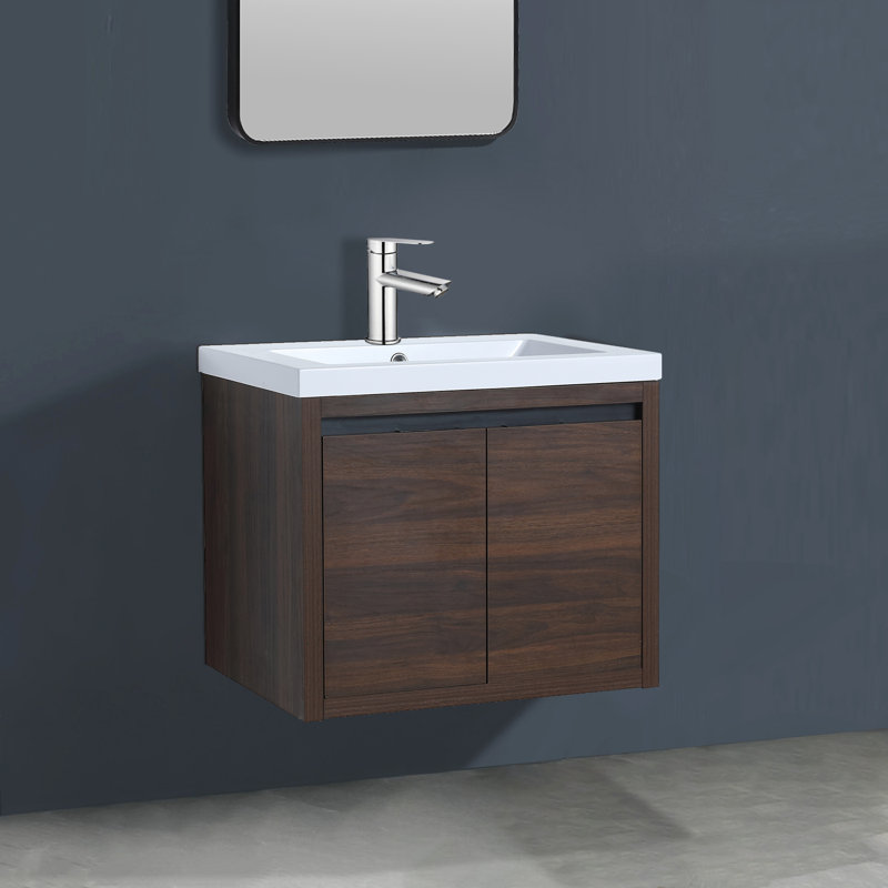 Wall Mounted Bathroom Vanity With Sink, Floating Storage Vanity for Small Bathroom & Powder Room, California Walnut