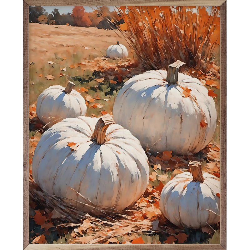 «White Pumpkins On Leaves In Field» sur, H 20 po x l 16 po