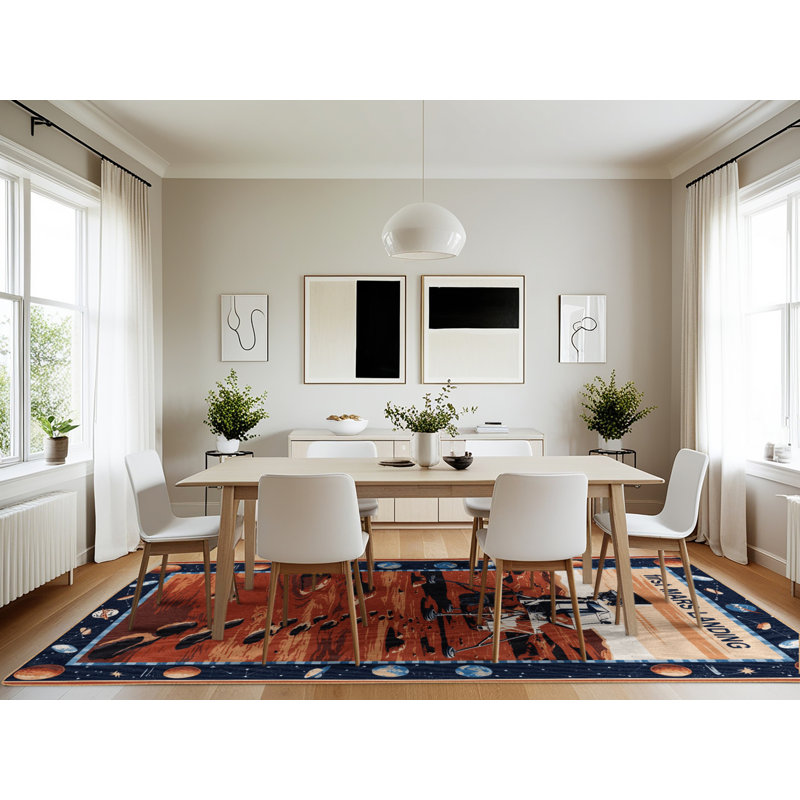 Machine Washable Space Brown Area Rug, Rectangle 7' x 10'