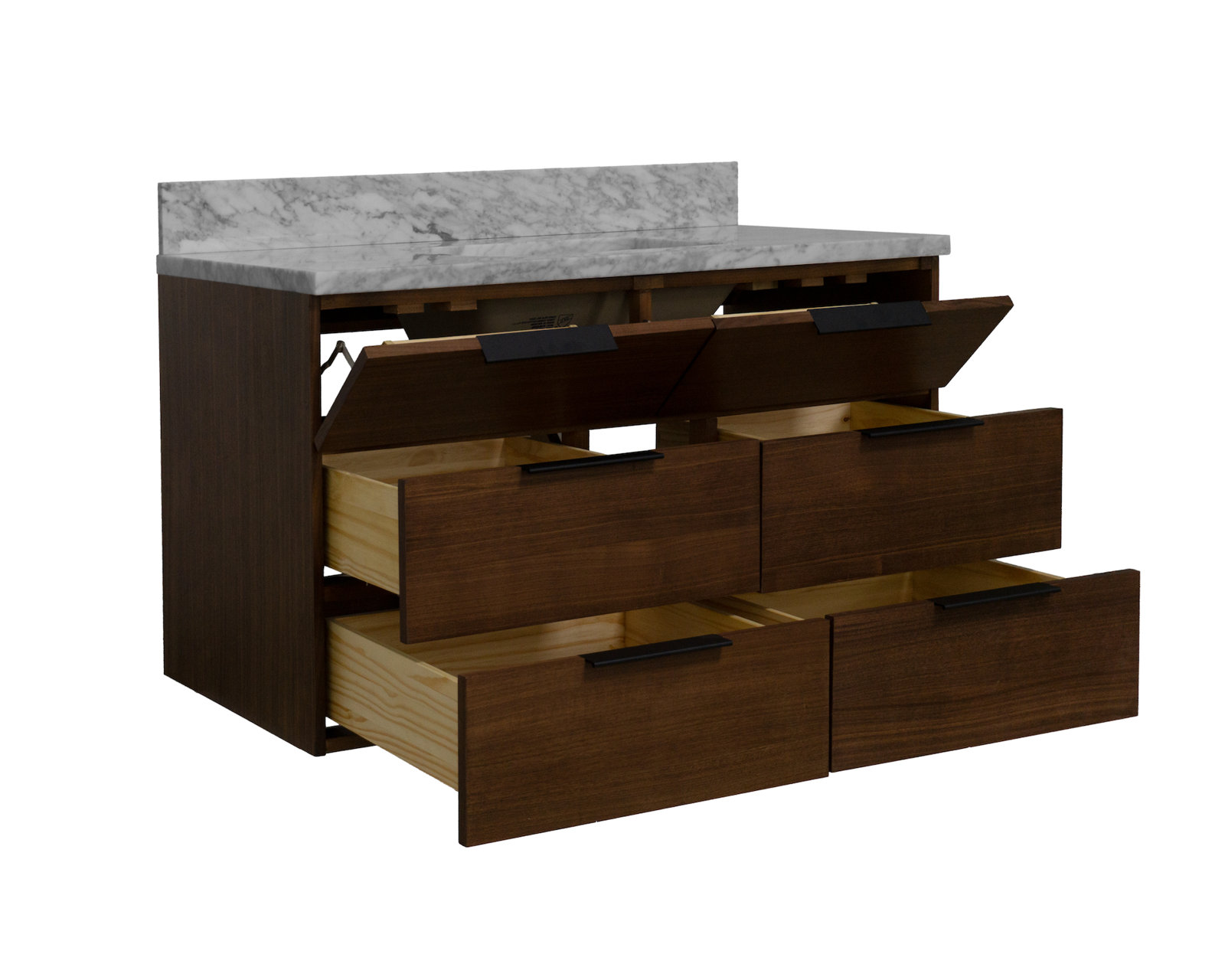 Mitchell 42" Carrara Marble Single Bathroom Vanity, Walnut, Carrara Marble