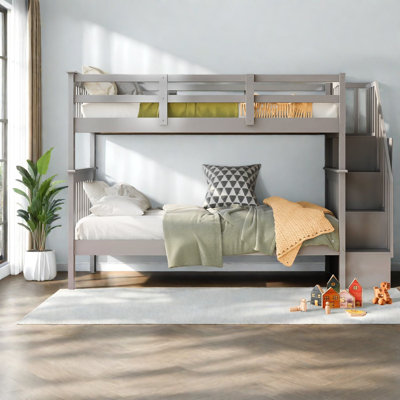 Space-saving Twin-over-twin Wood Beds With Storage, Safe Modern Design For Home