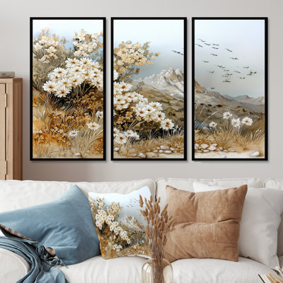 Aquarelle, tournesol, désert, paysages, tournesols, ensemble d'art mural