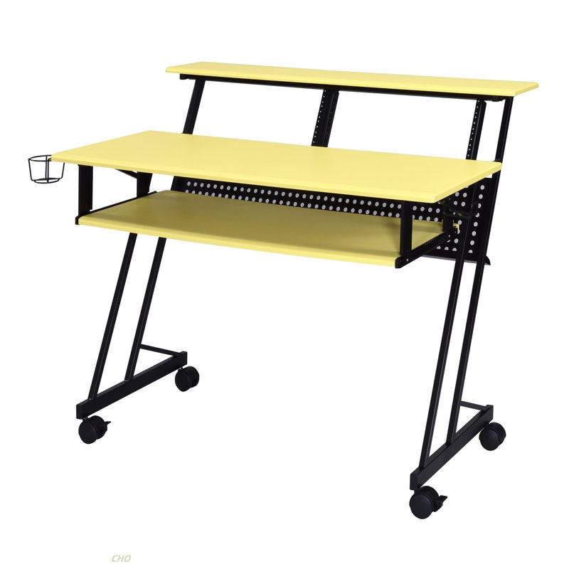 Yellow And Black Music Studio Desk With Keyboard Tray