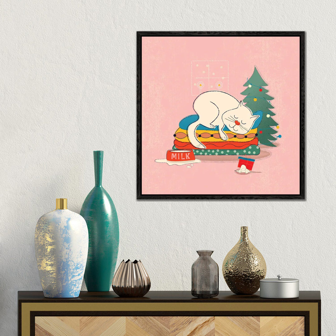 Sleeping Chritmas Cat von Show Me Mars - Gallery-Wrapped Canvas Giclée on Canvas