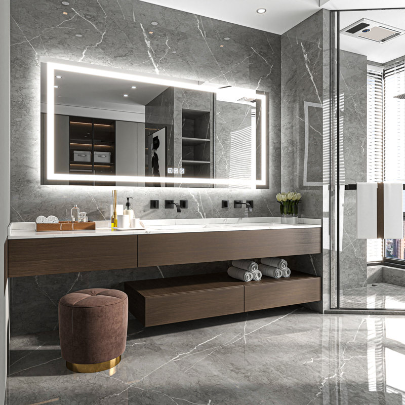 Rectangular Frameless LED Light Anti-Fog Bathroom Vanity Mirror