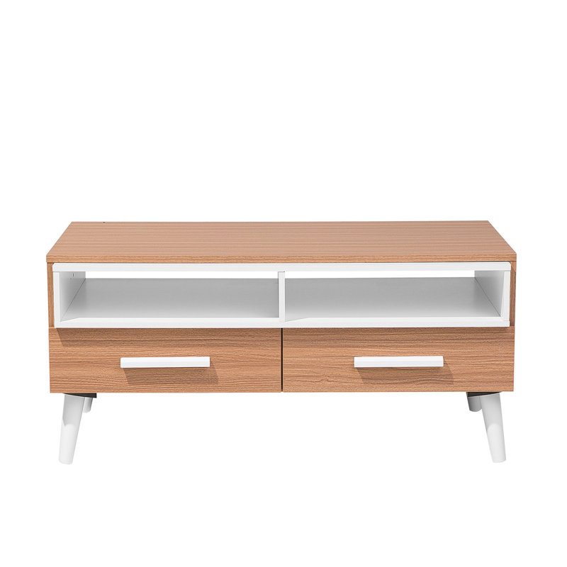 Galion Four Leg Coffee Table with Storage, White, Light Wood