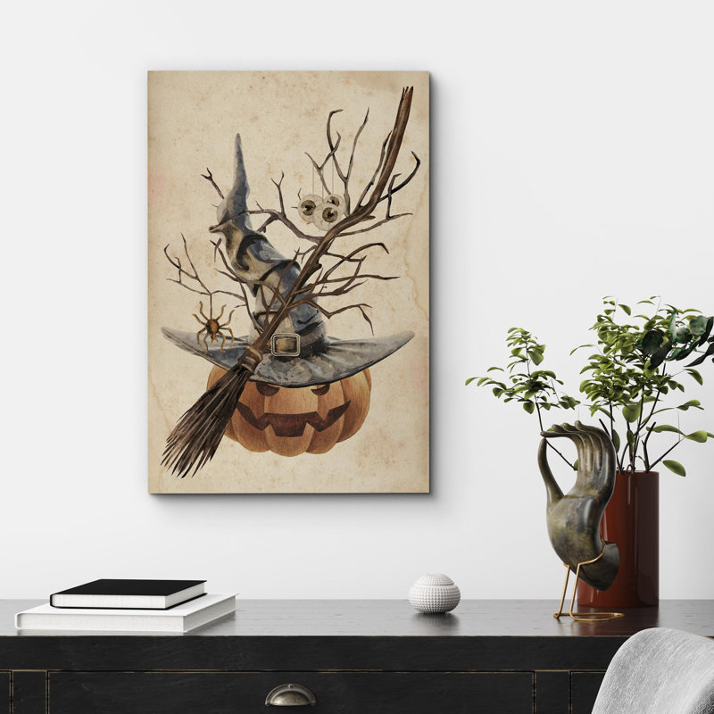 Citrouille, fête, fête, Halloween, Moody foncé, illustrations, œuvre d'art moderne, décor, Toile tendue, H 36 po x l 24 po