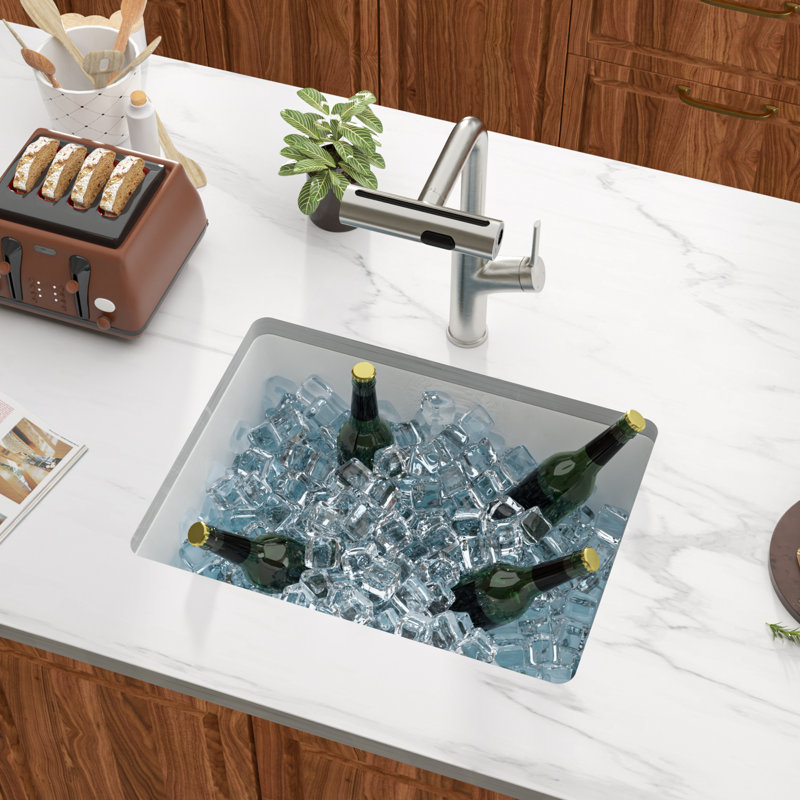 22 Inch Undermount Quartz Kitchen Sink Single Bowl Sink Granite Composite Kitchen Sink, White