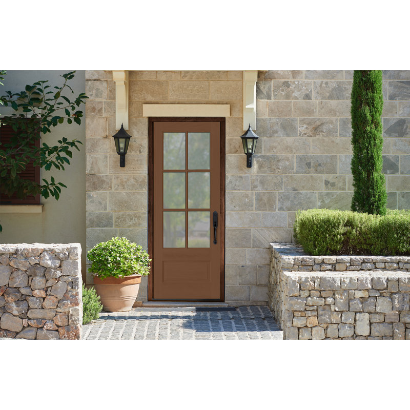 Acadian Unfinished Veneered Mahogany Prehung Front Entry Door by Prestige Door, Left Hand/Inswing, 80" H x 36" W x 1.75" D