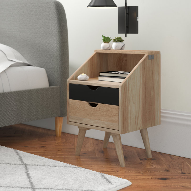 Rousseau 40cm W Solid Wood Bedside Table, Black