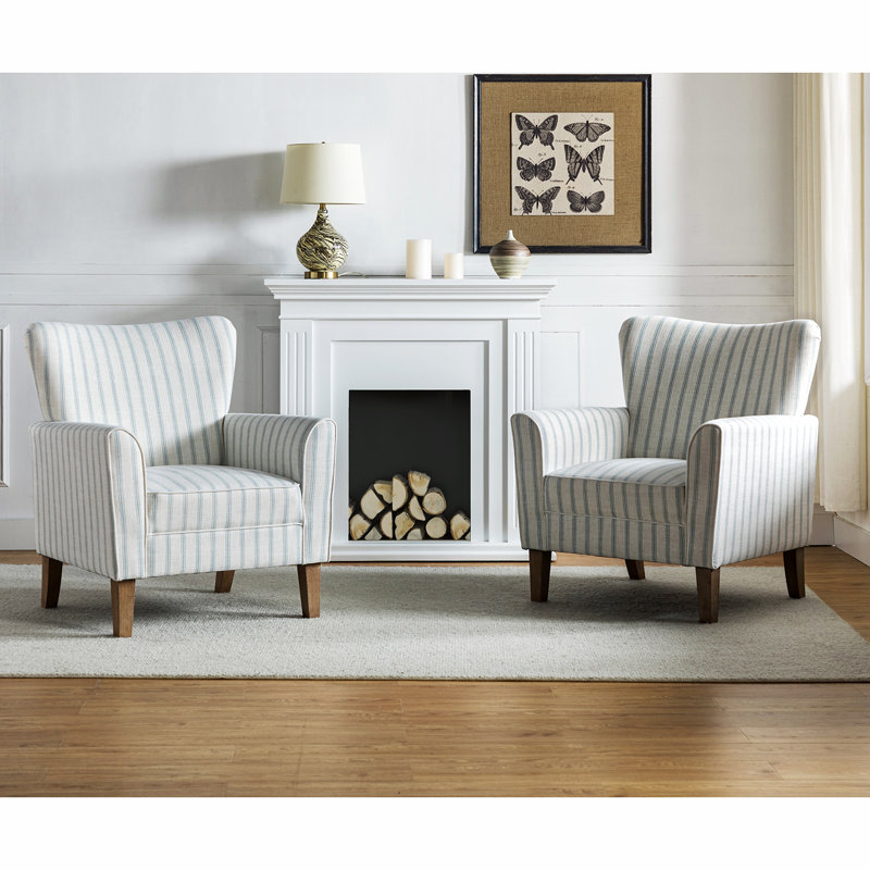Fauteuil en polyester l 31 po avec pieds en bois massif Arching, 100 % polyester bleu