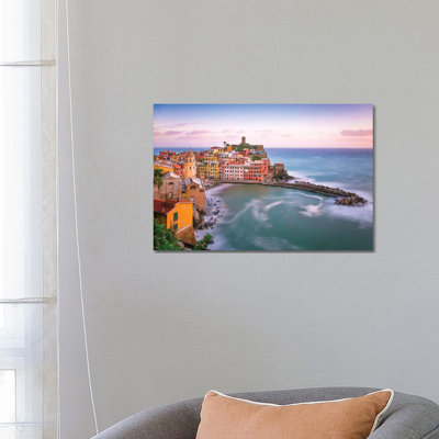 Italy, Vernazza. Overview of Coastal Town. 1 Piece Wrapped Canvas Wall Art