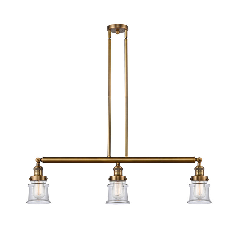 Luminaire suspendu linéaire à 3 lumières pour îlot de cuisine Leister, Laiton brossé, DEL, Transparent
