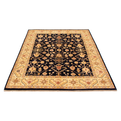 Tapis bleu marine foncé en laine noué à la main de conception unique 8 pi x 10 pi 3 po New Age