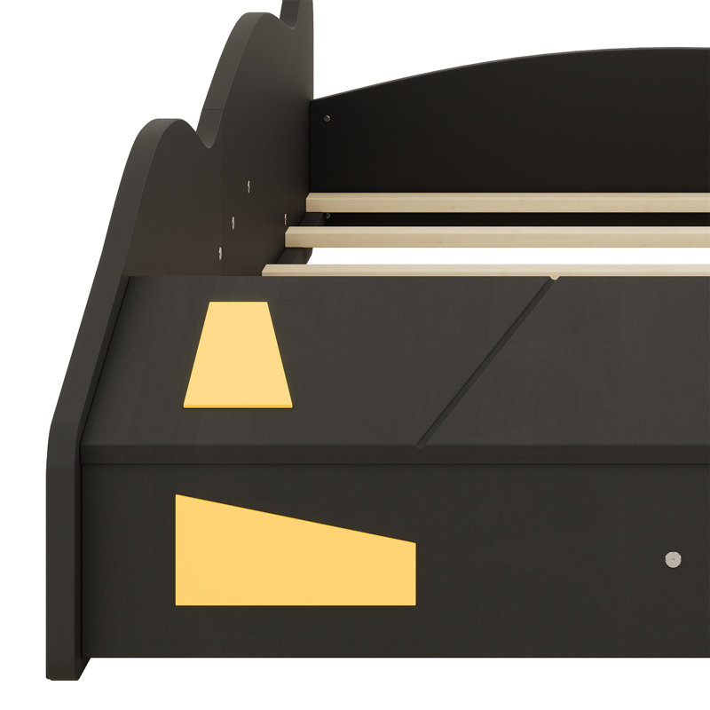 Race Car-Shaped Platform Bed With Wheels And Storage, Black