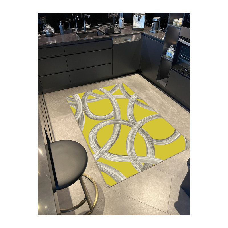Tapis lavable moderne moderne à motif d'anneaux jaunes, Sous-tapis rectangulaire 2 pi 6 po x 4 pi 11 po