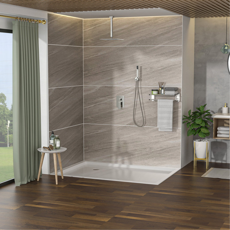 Dual Shower Head - 16 Inch Ceiling Mount Square Shower System with Rough-in Valve, Brushed Nickel, Brushed Nickel