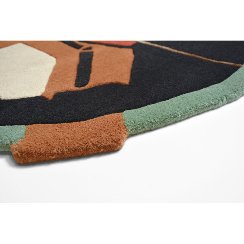 Abstract Area Rug in Orange/Red/Black/White, Round 3'3"
