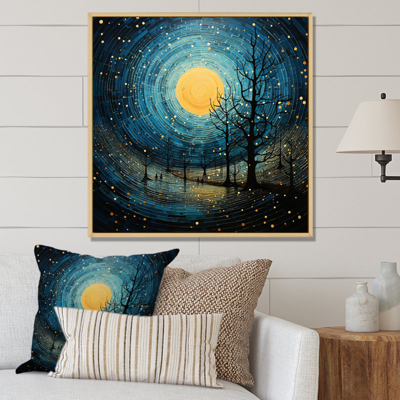 Lune bleue minimalisme III sur toile, H 24 po x l 24 po x P 1 po, Cadre flottant érable