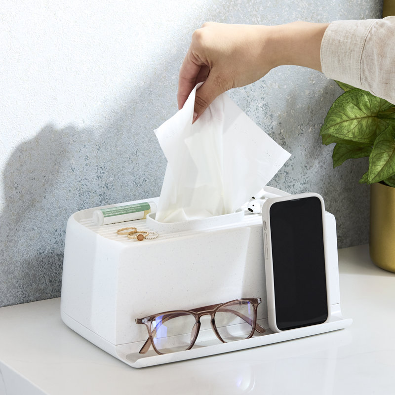 YouCopia The Ledge Tissue Holder, Rectangular, Bathroom Countertop Organizer with Additional Storage for Phones, Jewelry and Small Accessories