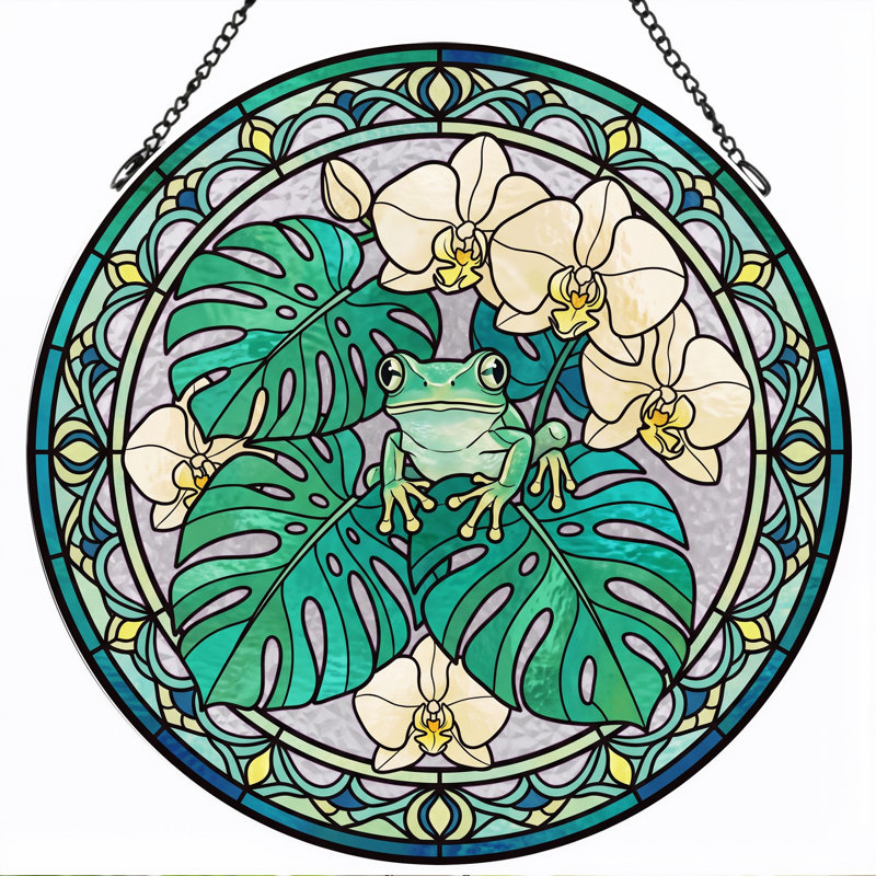 Panneau de vitrail Tropical Frog - 7,8 H, H 7,8 po
