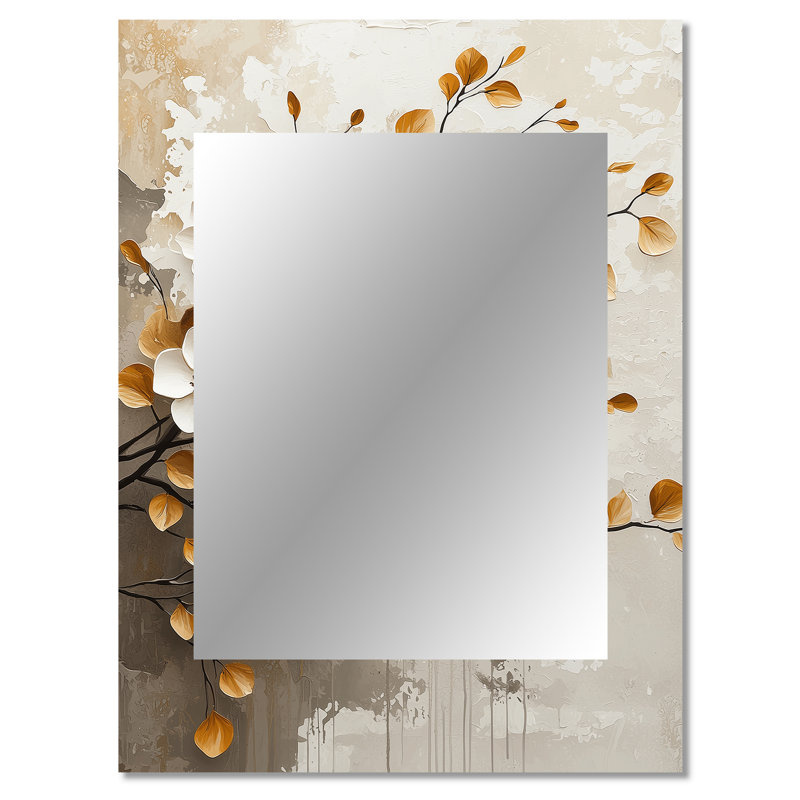 Cerisiers en fleurs blanc or blanc - miroir mural fleur de cerisier, miroir décoratif traditionnel, impression d'art en métal