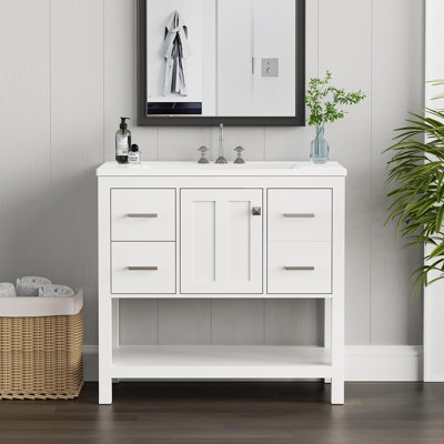 36'' Single Solid Wood Construction Bathroom Vanity With 2 Power Outlets, 1 Usb Port, And 1 Tybe C Port