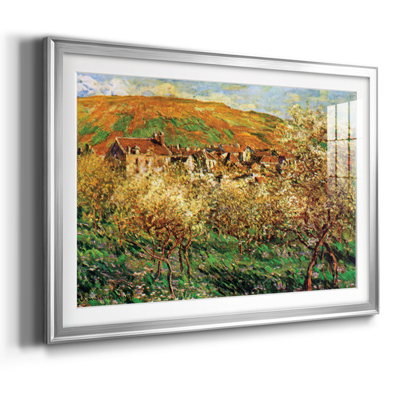 «Flowering Apple Trees» encadré sur papier par Claude Monet, Argent, H 27 po x l 39 po x P 1,5 po