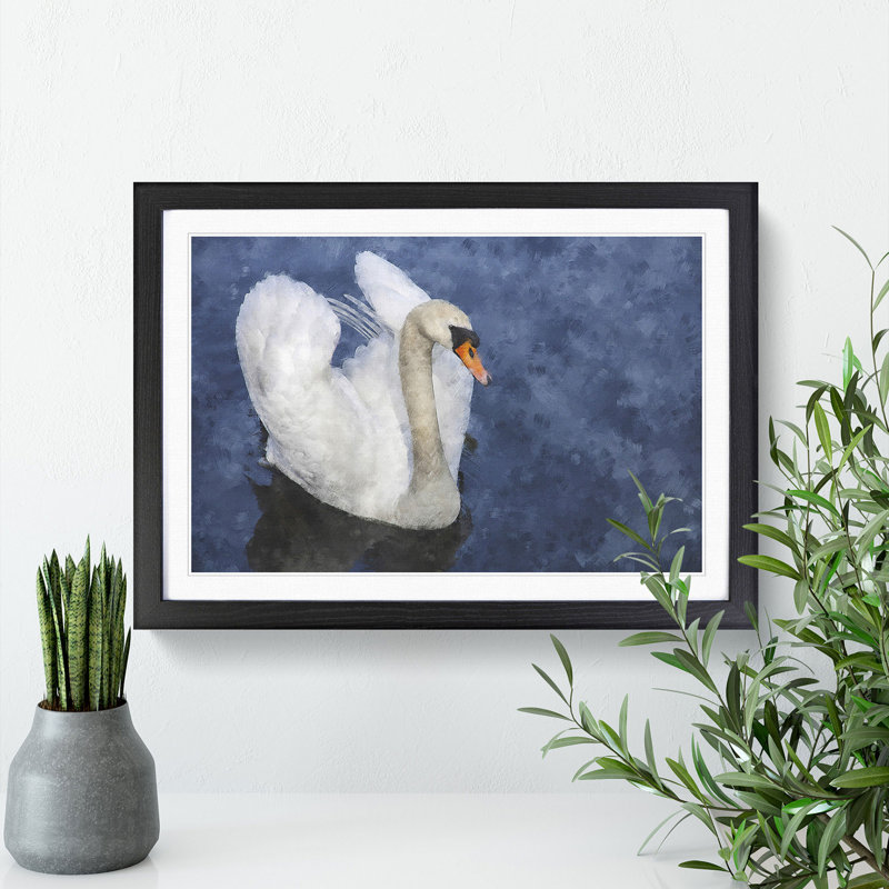 White Swan Vol.2 - Picture Frame Painting, 27cm H x 36cm W x 2cm D, Black Framed