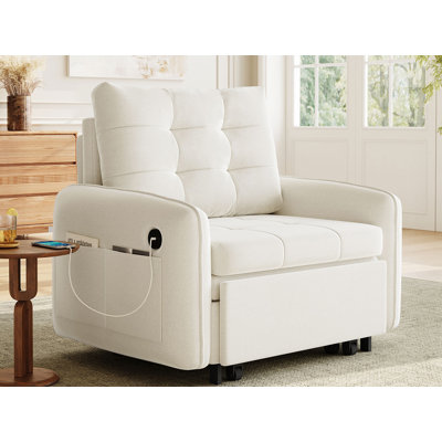 42" Wide Convertible Chair 3-In-1 Pull Out Sleeper Futon Chair Beds With USB
