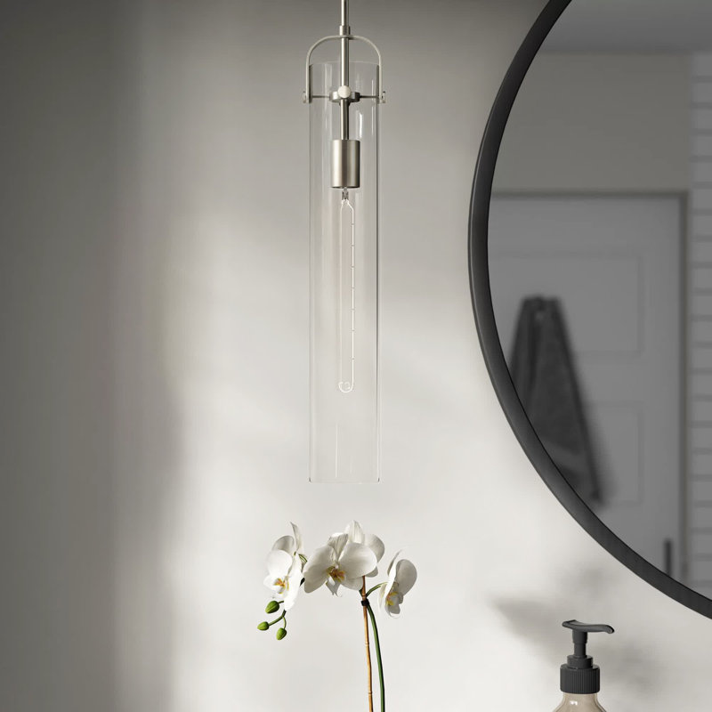 Luminaire suspendu cylindrique à 1 lumière Fenecia, Nickel satiné brossé