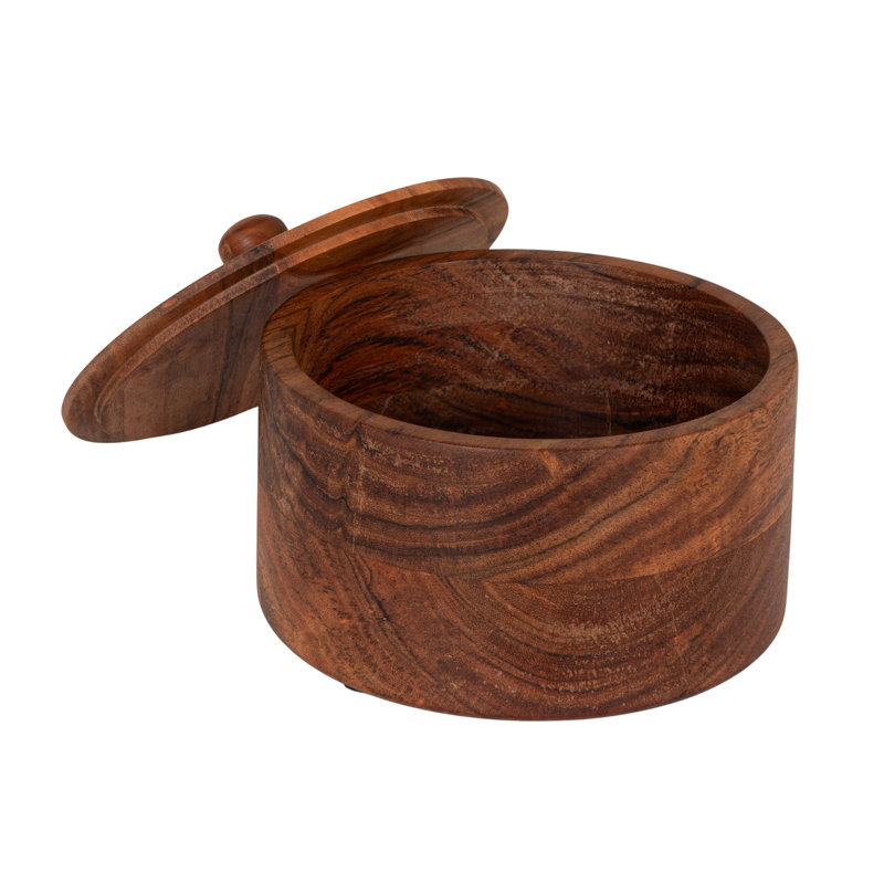 Pot à couvercle en bois d'acacia à finition noyer