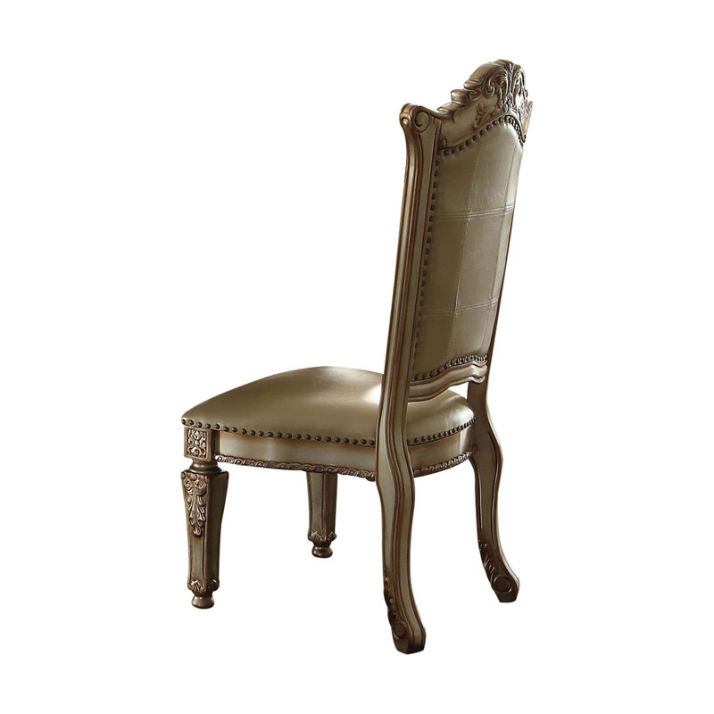 Gold Patina Wood Side Chair with Nailhead Trim