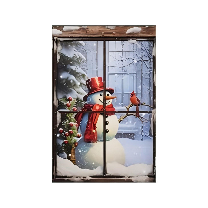 Art mural en toile bonhomme de neige avec cardinal 16 po x 24 po