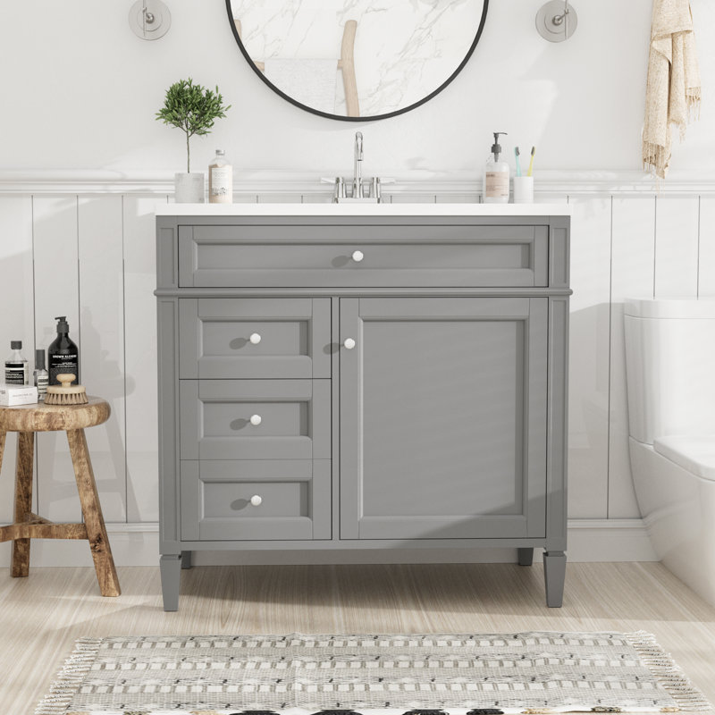 Ensemble de meuble-lavabo simple 36 po avec plateau Clancie, Gris