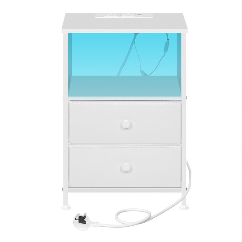 40cm W Metal Bedside Table, White
