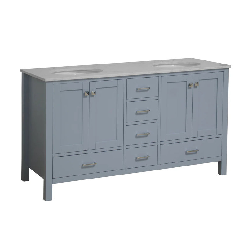 Claudett 60'' Double Bathroom Vanity with Top, Engineered Carrara, Powder Blue