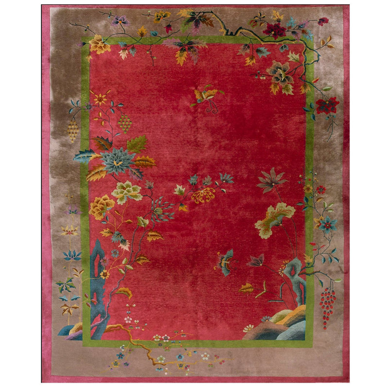 Beautiful Red Color Antique Chinese Art Deco Wool Rug Carpet by Nichols Workshop