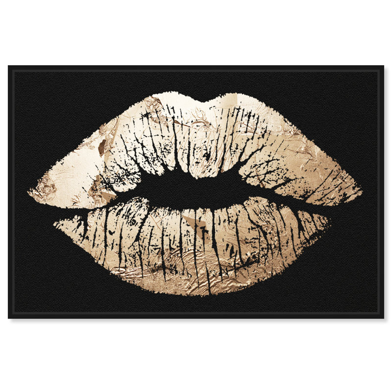 «Fashion And Glam Gold Kiss», impression sur toile, H 16 po x l 24 po, Cadre noir