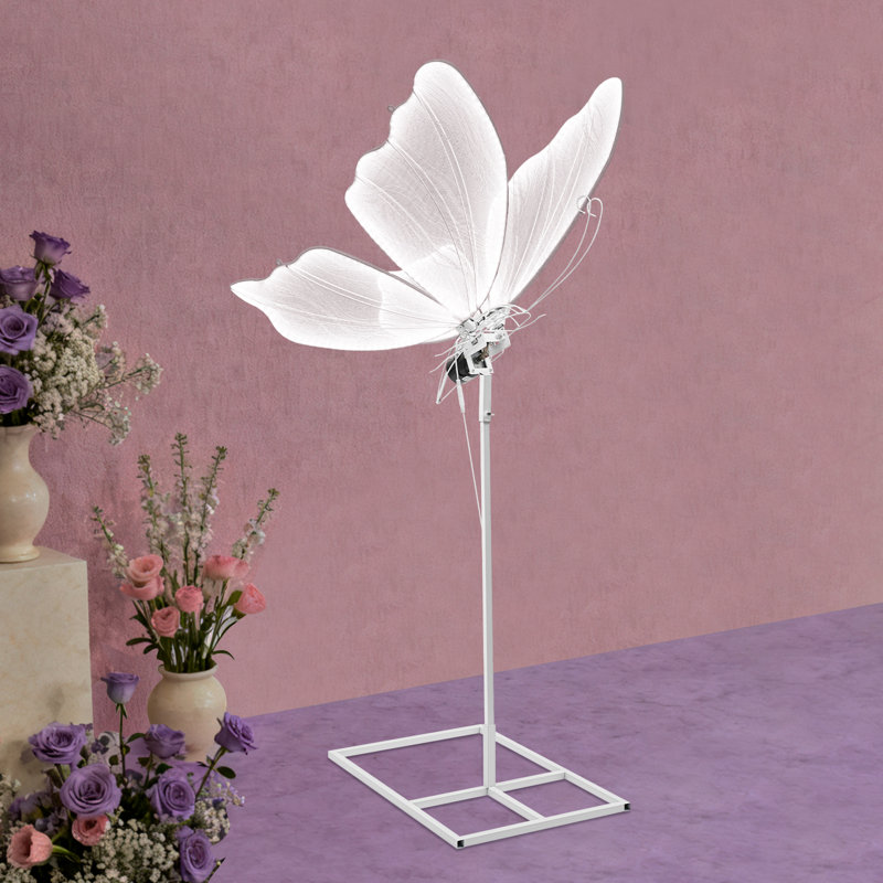 31.5 Inch Modern Wedding Electric Butterfly Floor Lamp Wedding Road Guide LED Standing Lamp, Silver White