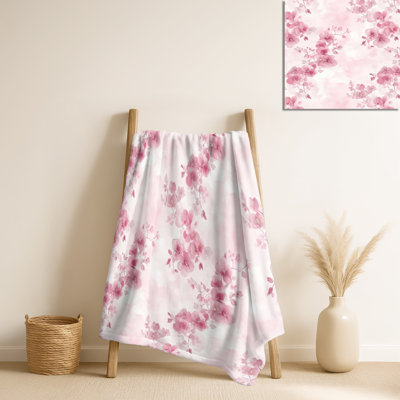 Pink Blush Garden I – Floral Soft Teens Blanket, Rustic Plush Throw
