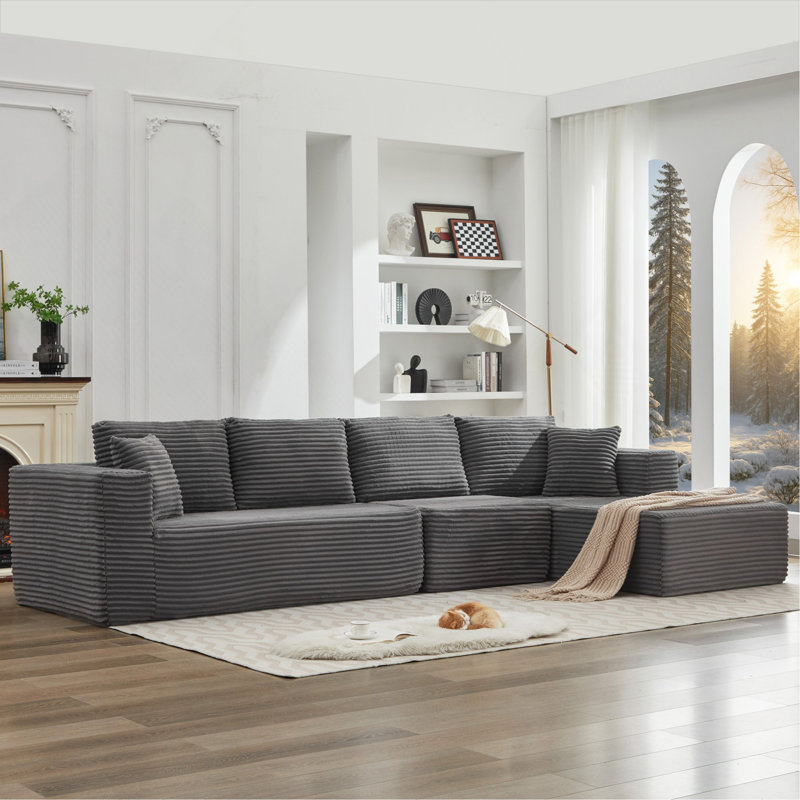 Canapé modulaire en forme de L de 106 po avec méridienne orientée à droite Cloud, Gris, Orienté à droite