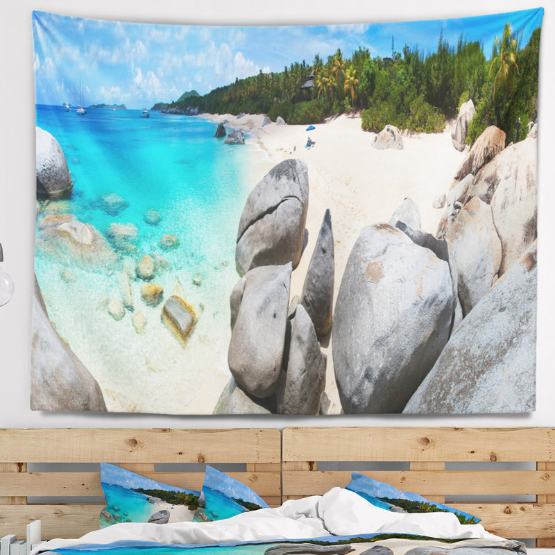 Tapisserie «Seascape Turquoise Ocean Water» avec roches, H 78 po x l 92 po