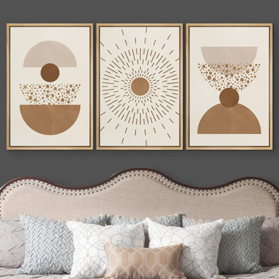 " Boho Mid-Century Geometric Palm Leaf Desert Abstract Illustrations Modern Art Landscape Colorful " 3 - Pieces on