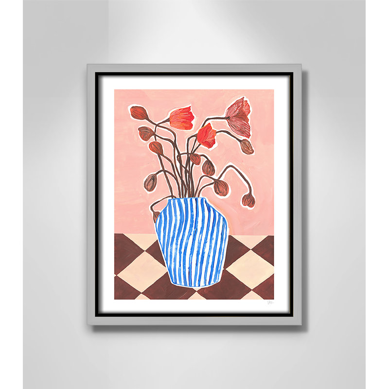 Poppies Print par Violets Print House, L 9,5 po x H 11,5 po, Toile avec cadre, Flottant argent