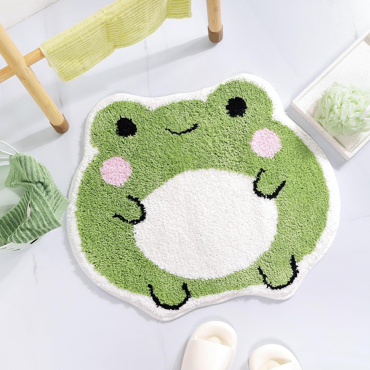 Tapis De Bain Mignon Marguerites - Doux Absorbant Antidérapant Lavable, 40x40cm Vert Pour Salle De Bain
