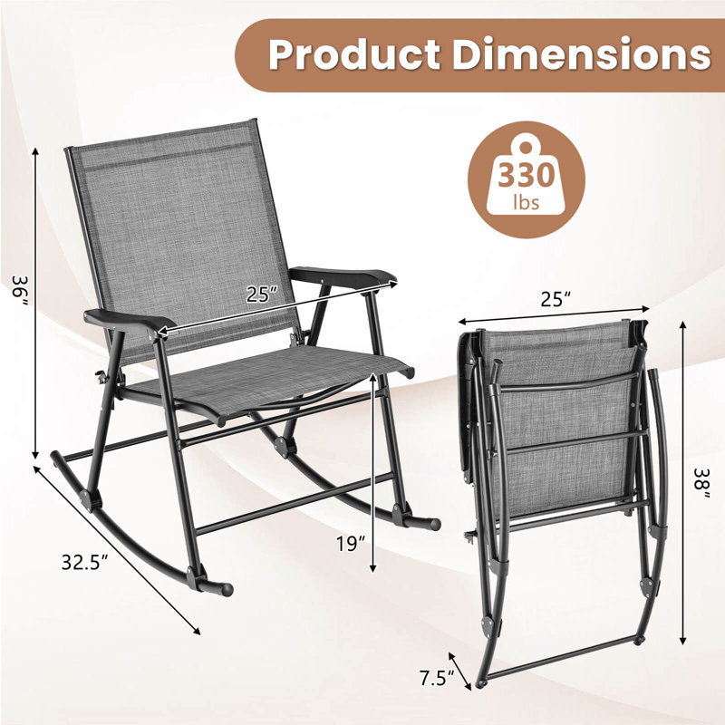 2 Pcs Patio Folding Rocking Chair Heavy-duty Metal Frame Rockers Outdoor, Gray