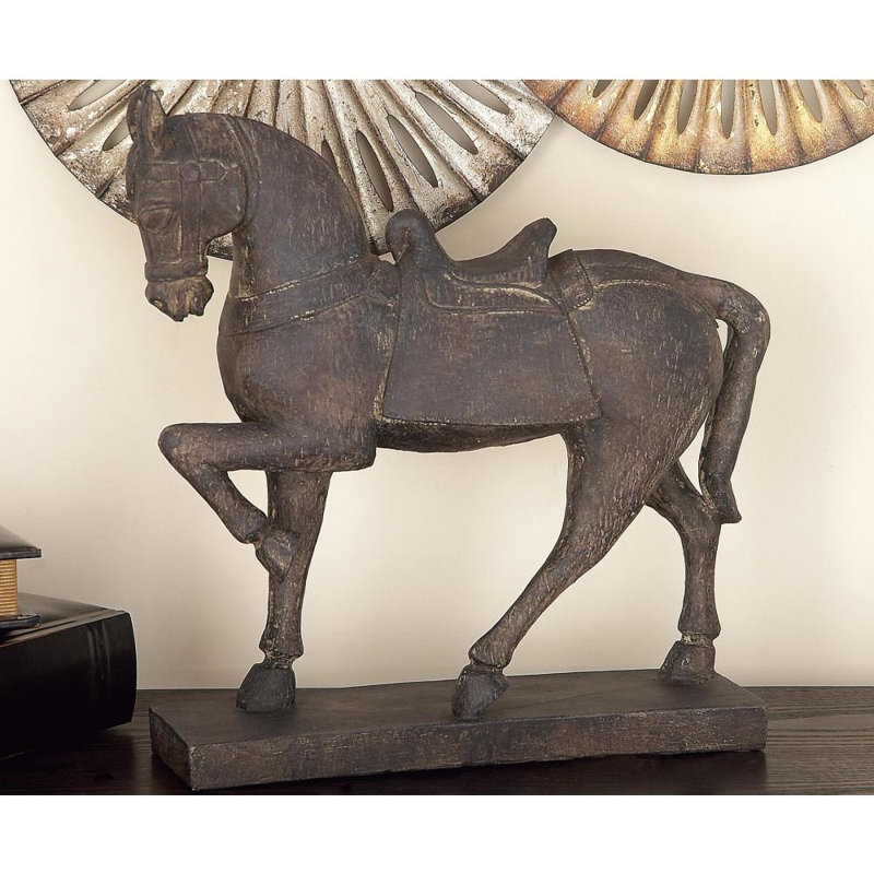 Sculpture cheval en polystone brun Wagnon, H 15 po x l 14 po x P 6 po