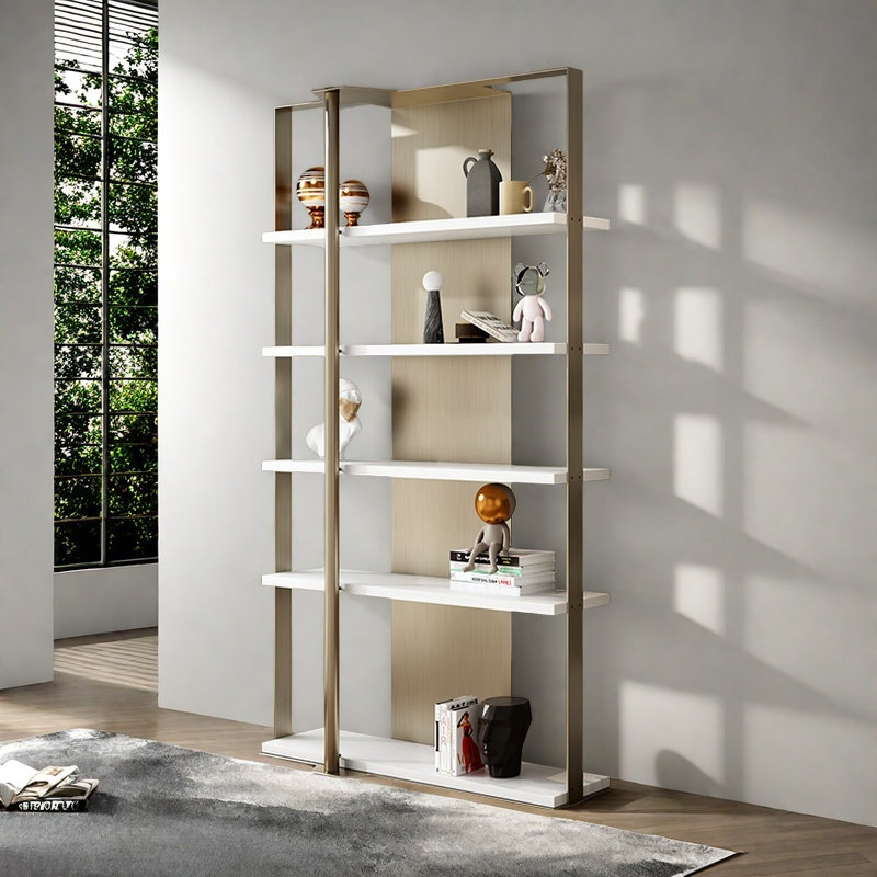 Bibliothèque légère de luxe, (5 tablettes) H 78,7 po x l 47,2 po x P 11,8 po, Brun / Blanc