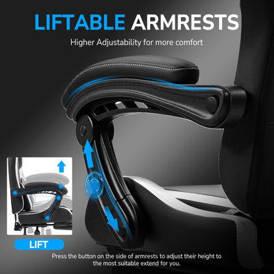  Ergonomic Gaming Chair with Footrest and Massage Lumbar Support, 2D Linkage Armrests and Headrest Pillow, for Office Home and Long Gaming Sessions, 330lbs， White
